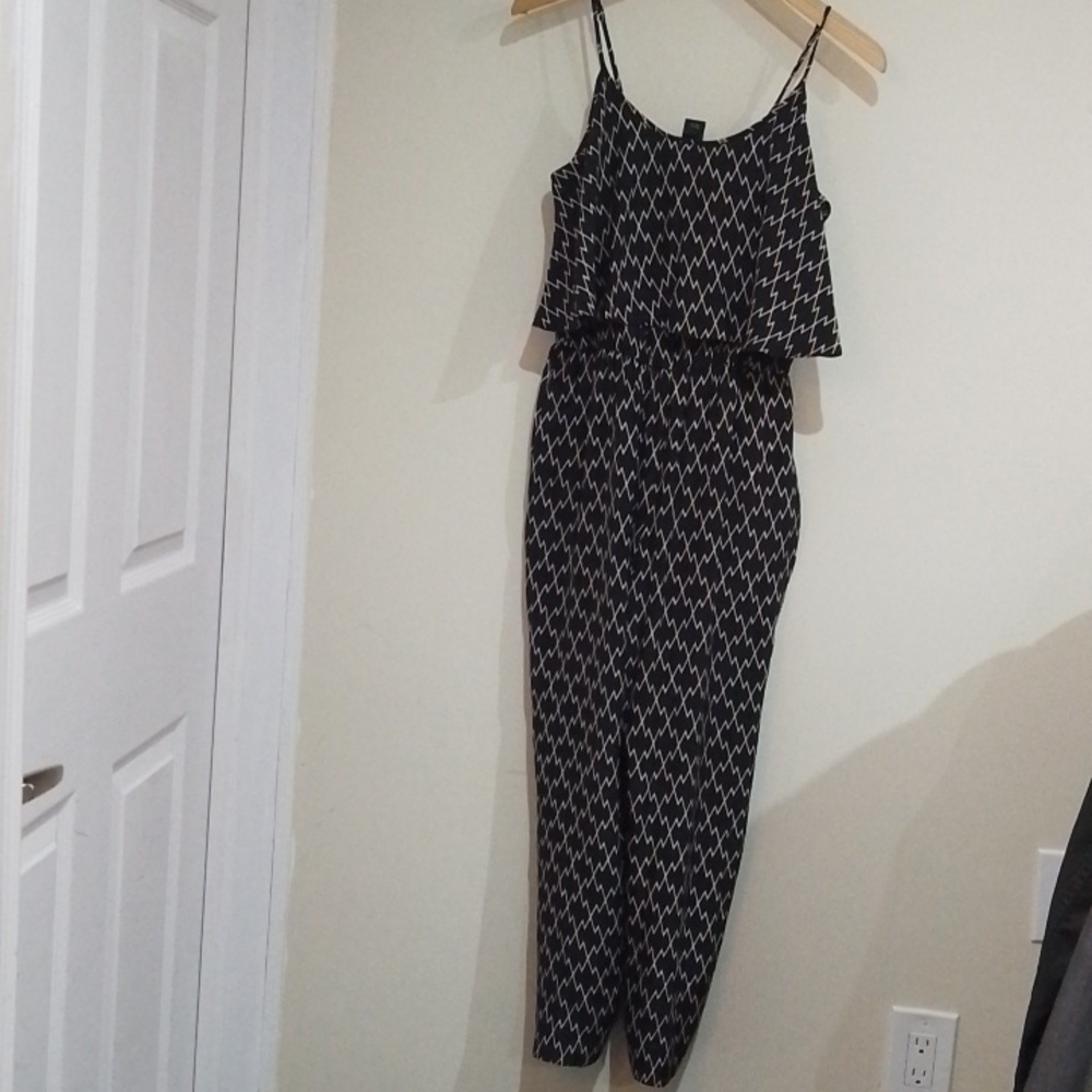 ! A5 Club Monaco 2 electric pattern silk jumpsuit with frill overlay